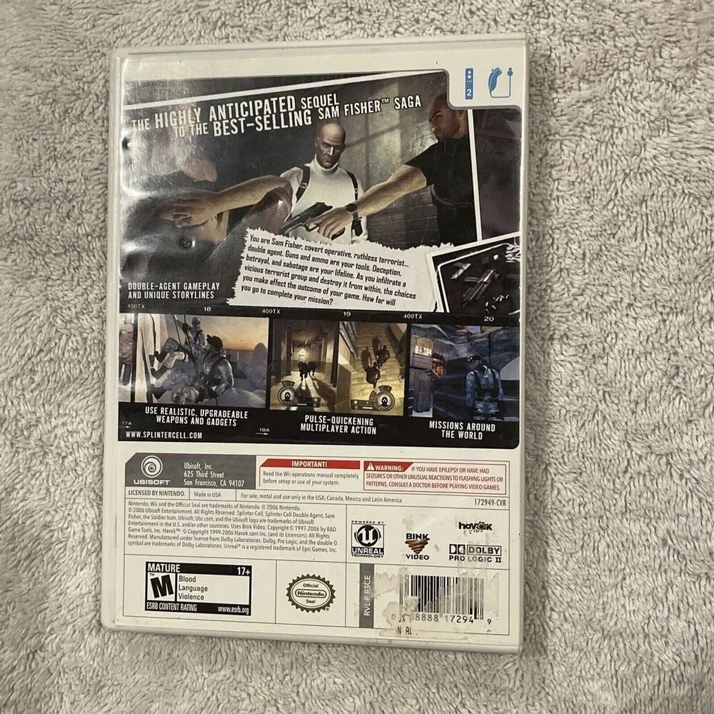Tom Clancy's Splinter Cell: Double Agent Wii TESTED CASE DISC BOOK Video Game